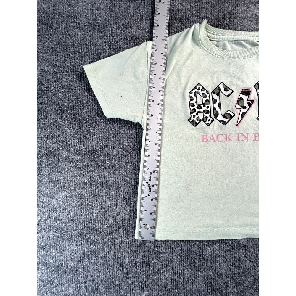 AC/DC Back In Black Girls Medium Graphic T Shirt Green Leopard Print Band Tee - Picture 6 of 8